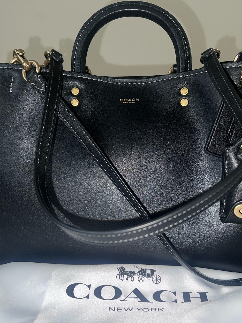 Coach Black Leather Satchel with Gold Hardware